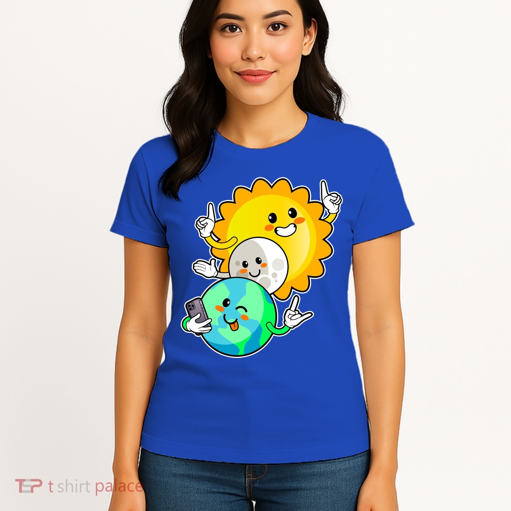 Funny Cute Total Solar Eclipse Earth Moon Sun Selfie Women's T-Shirt