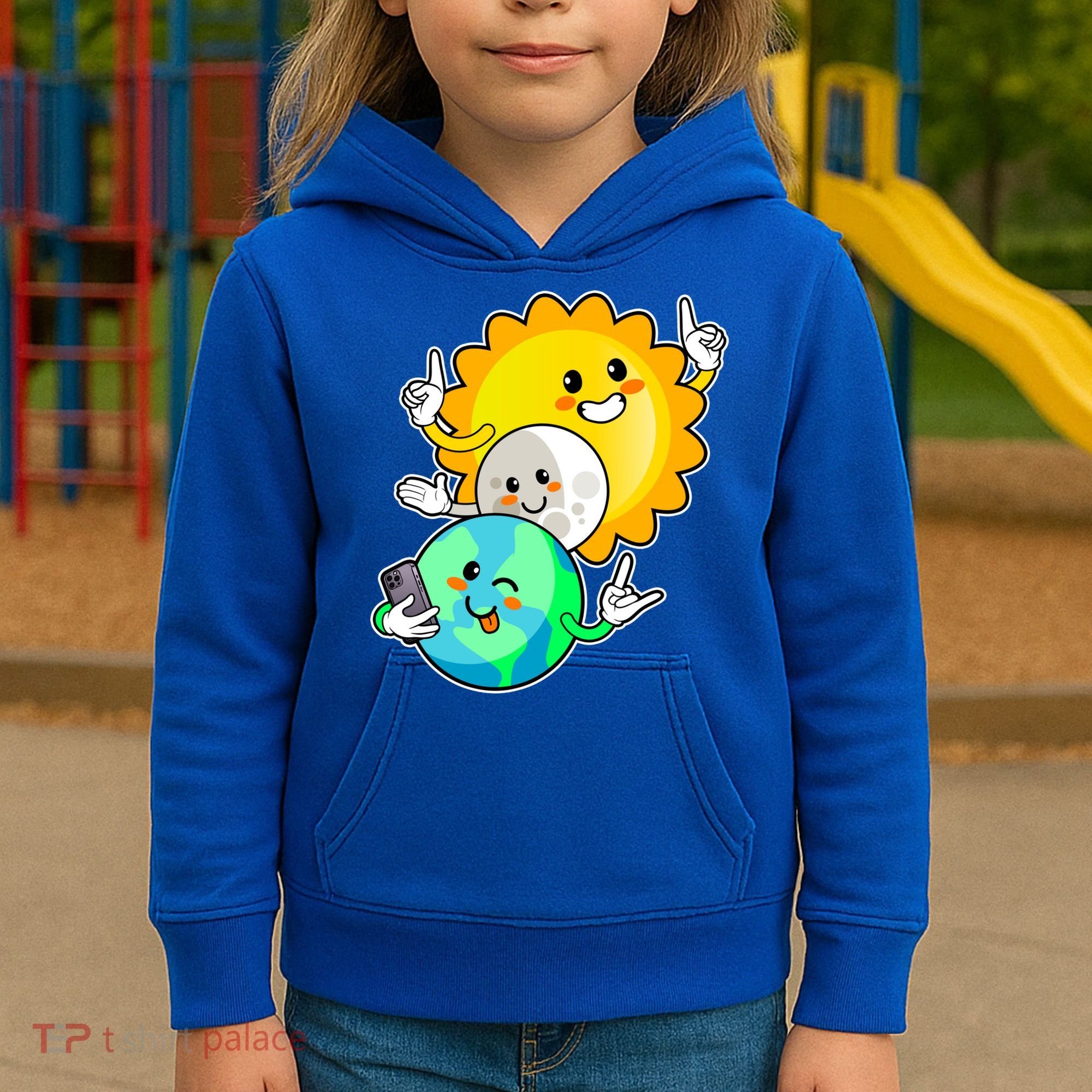 Funny Cute Total Solar Eclipse Earth Moon Sun Selfie Kids Hoodie