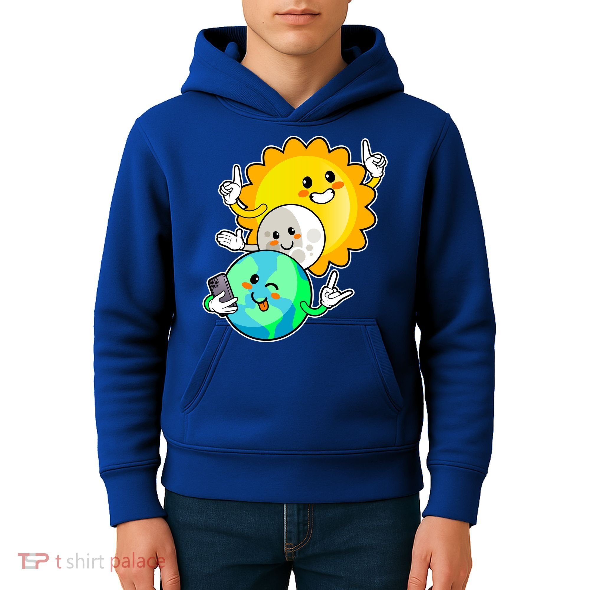 Funny Cute Total Solar Eclipse Earth Moon Sun Selfie Kids Hoodie