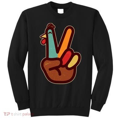 Funny Cute Thanksgiving Hand Turkey Peace Sign Sweatshirt