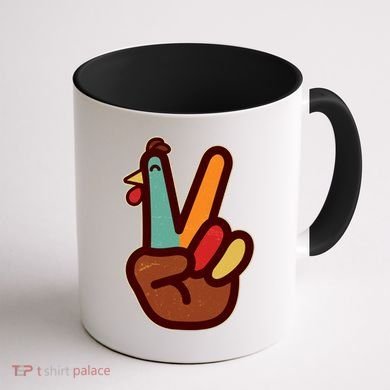 Funny Cute Thanksgiving Hand Turkey Peace Sign Coffee Mug back