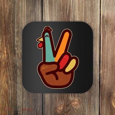 Funny Cute Thanksgiving Hand Turkey Peace Sign Coaster