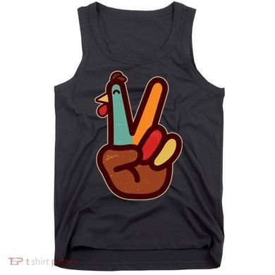 Funny Cute Thanksgiving Hand Turkey Peace Sign Tank Top