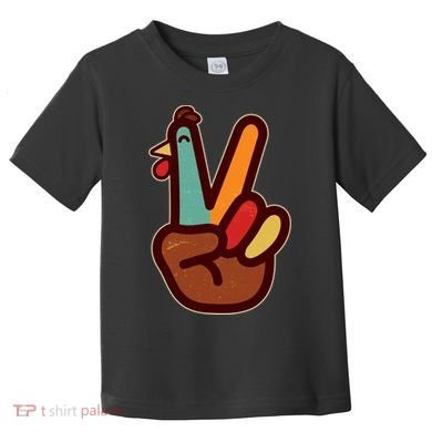 Funny Cute Thanksgiving Hand Turkey Peace Sign Toddler T-Shirt