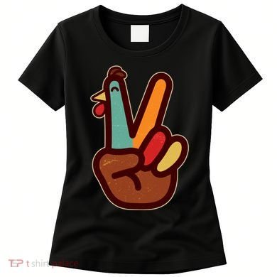 Funny Cute Thanksgiving Hand Turkey Peace Sign Women's T-Shirt