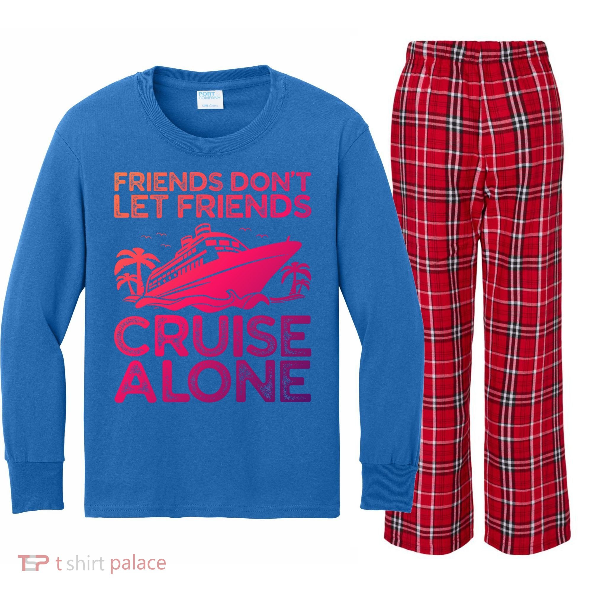 Friends Cruise Trip Summer Vacation Friends Travel Gift Kids Long Sleeve Plaid Pajama Set