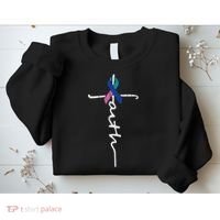 Faith Cross Thyroid Cancer Awareness Warrior Survivor Sweatshirt thumb 2