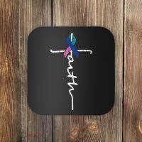 Faith Cross Thyroid Cancer Awareness Warrior Survivor Coaster thumb 0