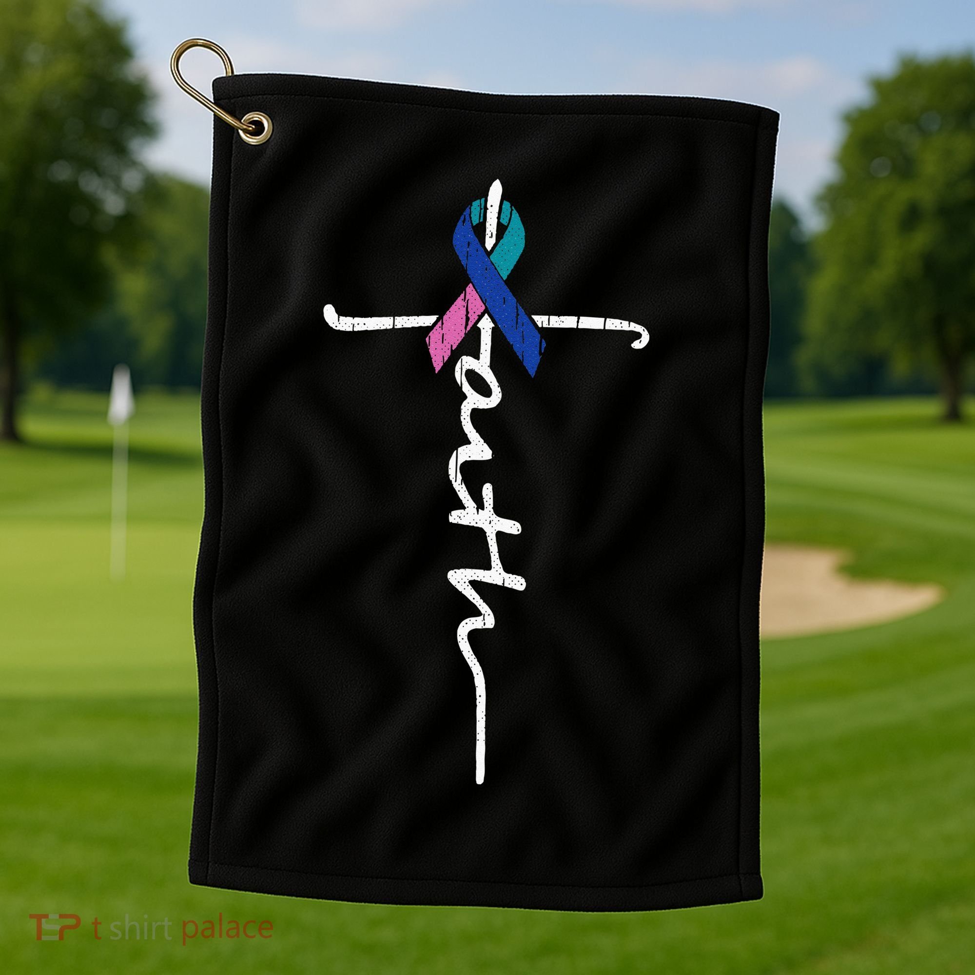 Faith Cross Thyroid Cancer Awareness Warrior Survivor Golf Towel
