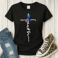 Faith Cross Thyroid Cancer Awareness Warrior Survivor Women's T-Shirt thumb 3