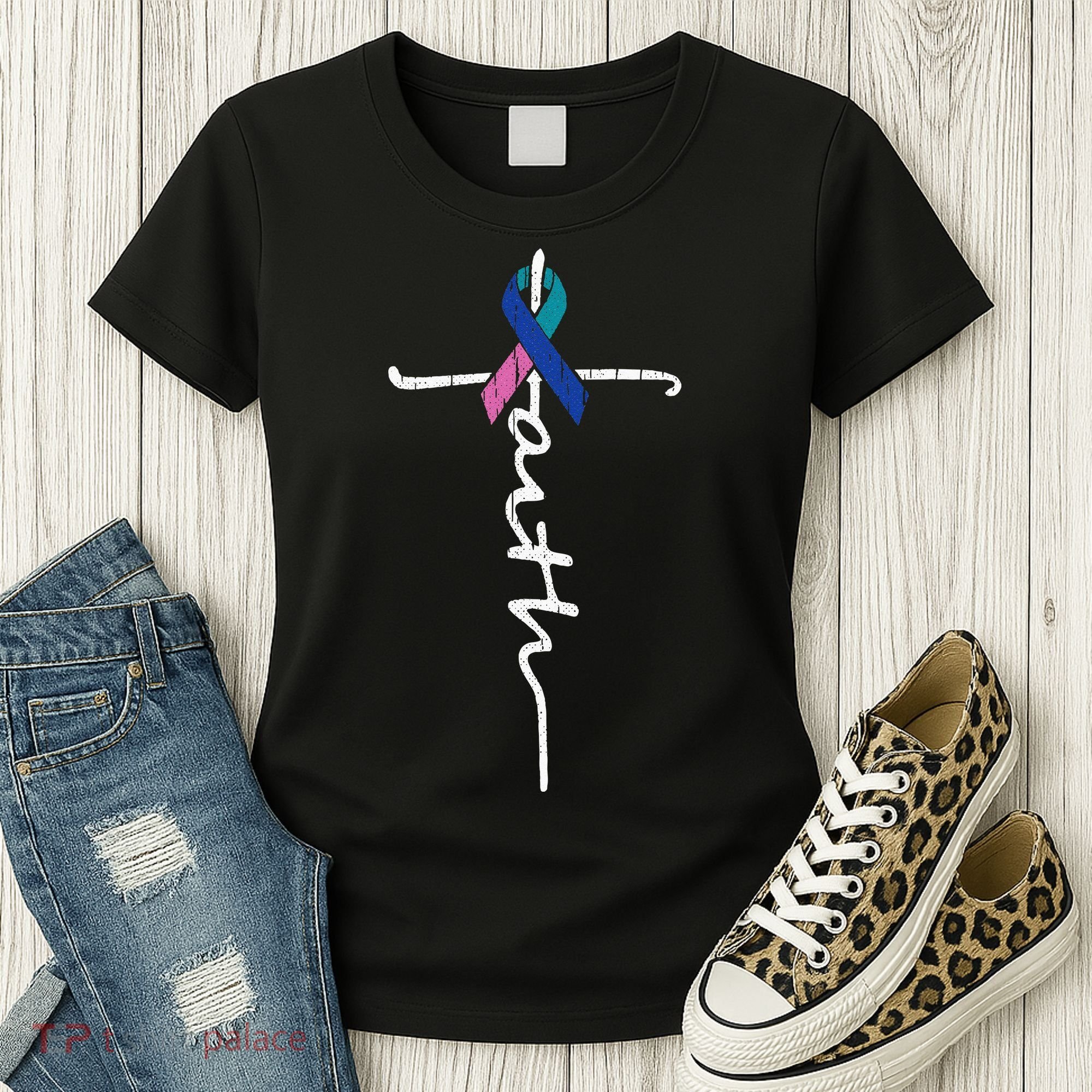 Faith Cross Thyroid Cancer Awareness Warrior Survivor Women's T-Shirt