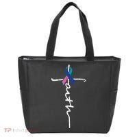 Faith Cross Thyroid Cancer Awareness Warrior Survivor Tote Bag thumb 0