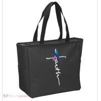 Faith Cross Thyroid Cancer Awareness Warrior Survivor Tote Bag thumb 2