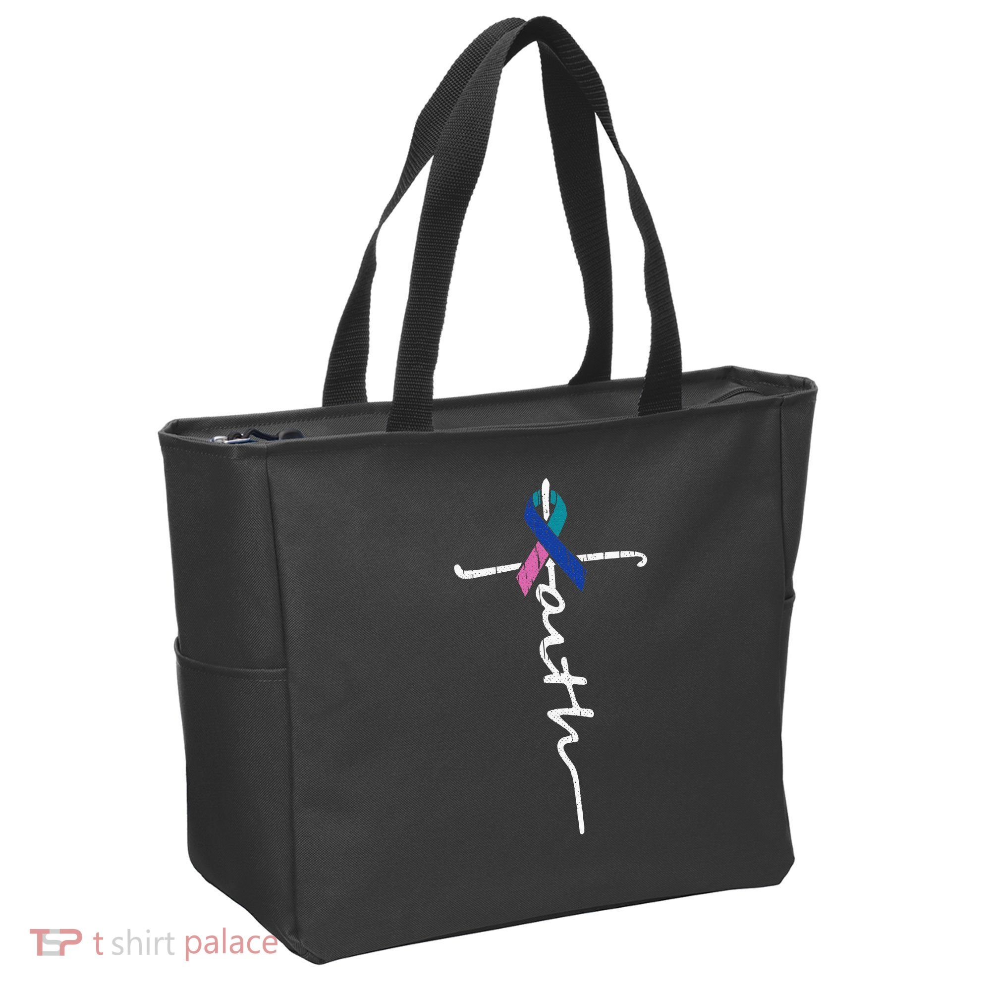 Faith Cross Thyroid Cancer Awareness Warrior Survivor Tote Bag