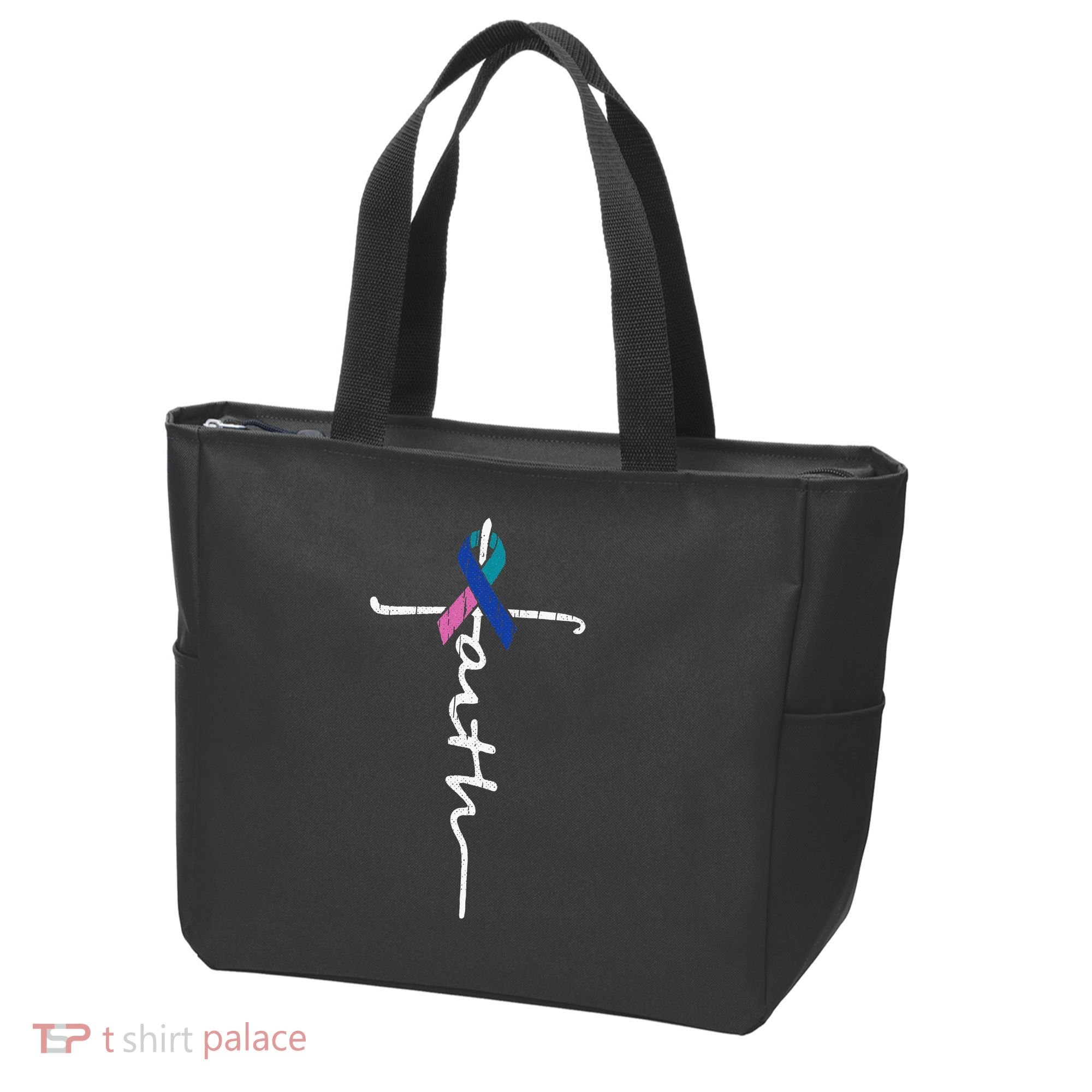 Faith Cross Thyroid Cancer Awareness Warrior Survivor Tote Bag