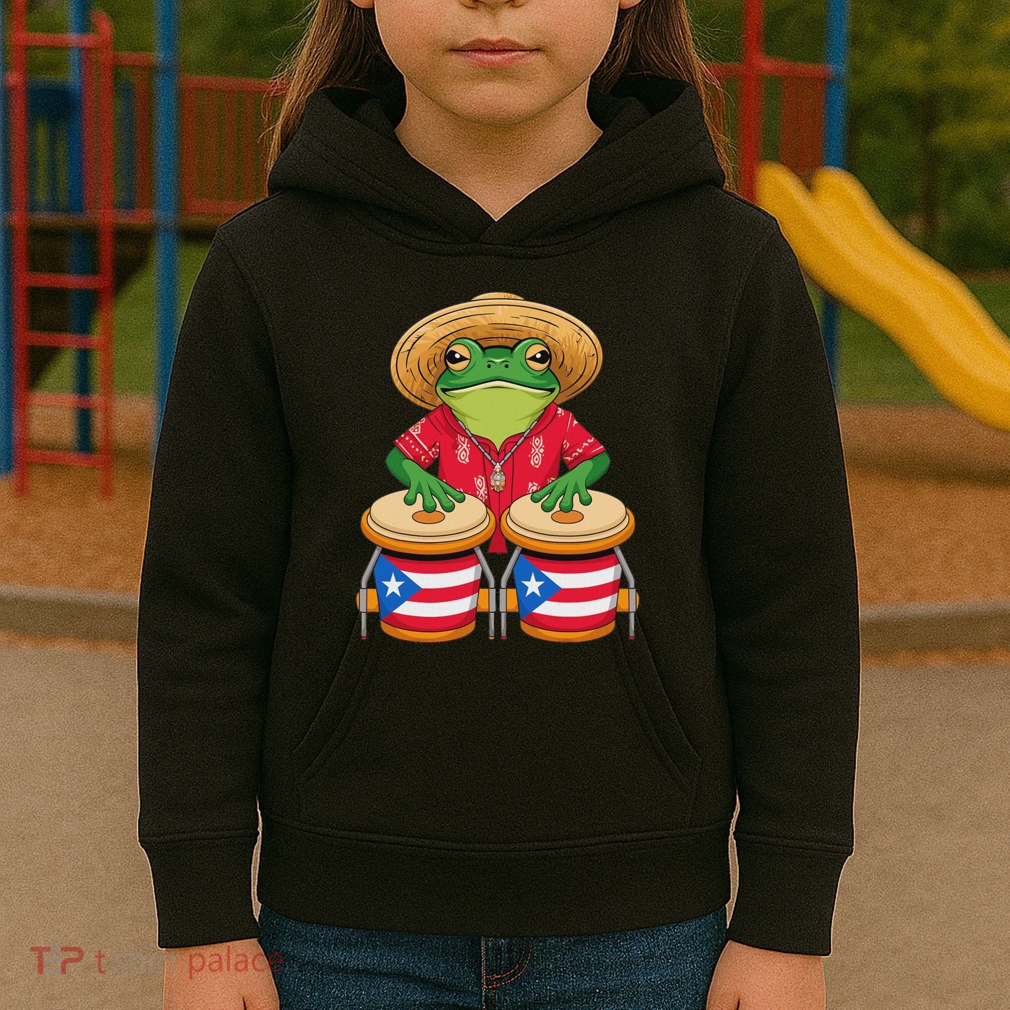 Frog Coqui Taino Boricua Puerto Rico Flag Kids Hoodie