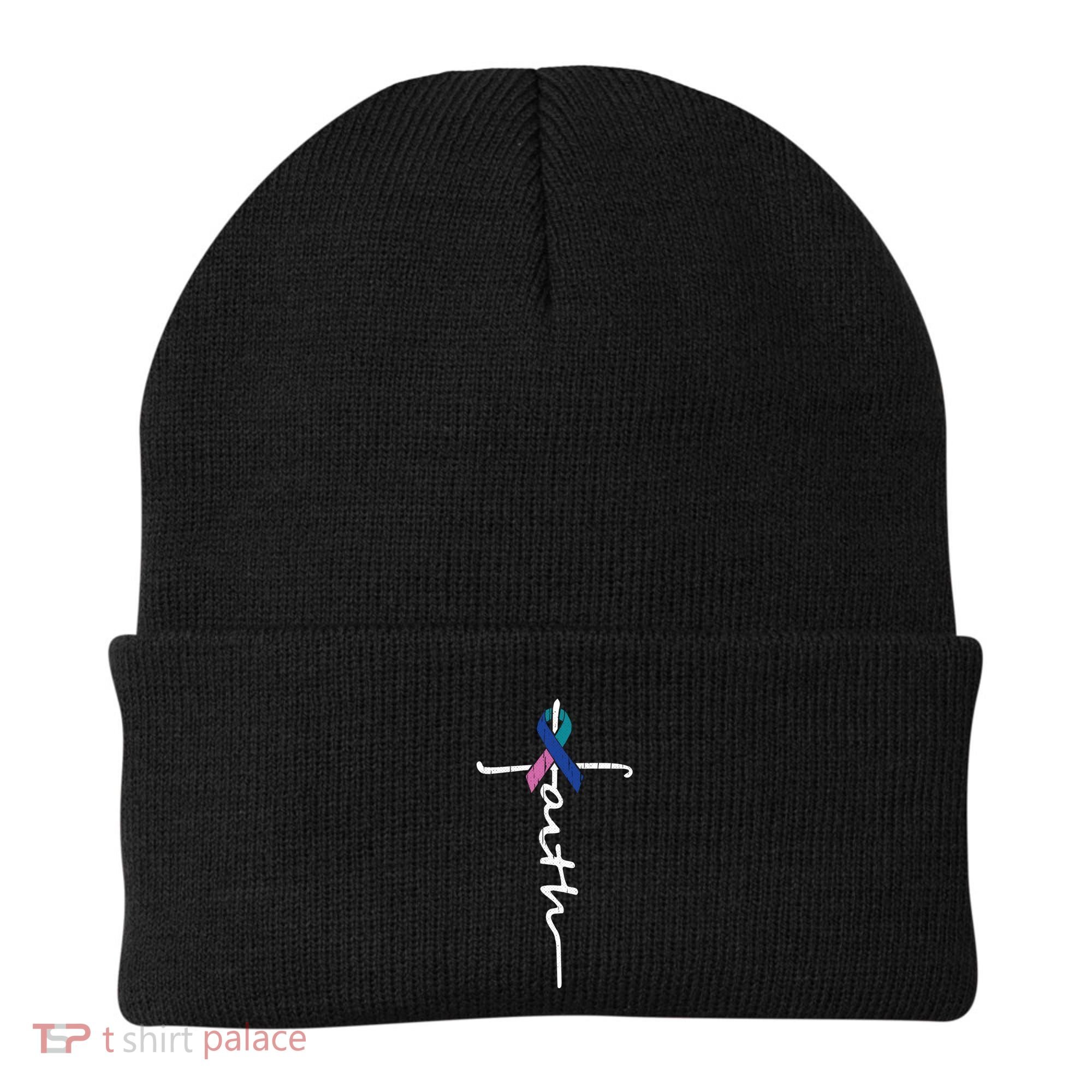 Faith Cross Thyroid Cancer Awareness Warrior Survivor Cute Gift Beanie