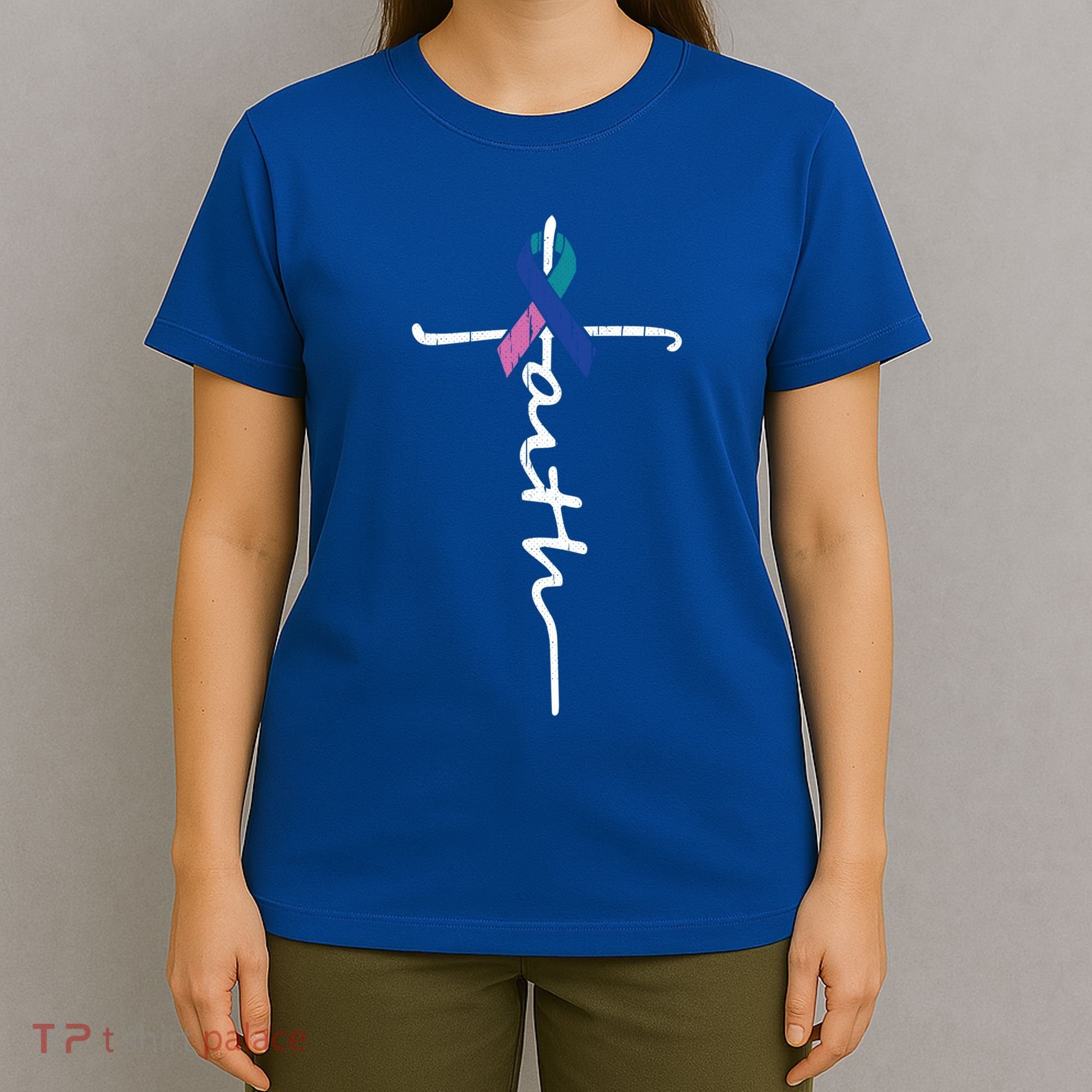 Faith Cross Thyroid Cancer Awareness Warrior Survivor Cute Gift T-Shirt