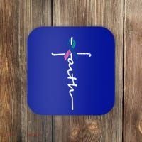 Faith Cross Thyroid Cancer Awareness Warrior Survivor Cute Gift Coaster thumb 0