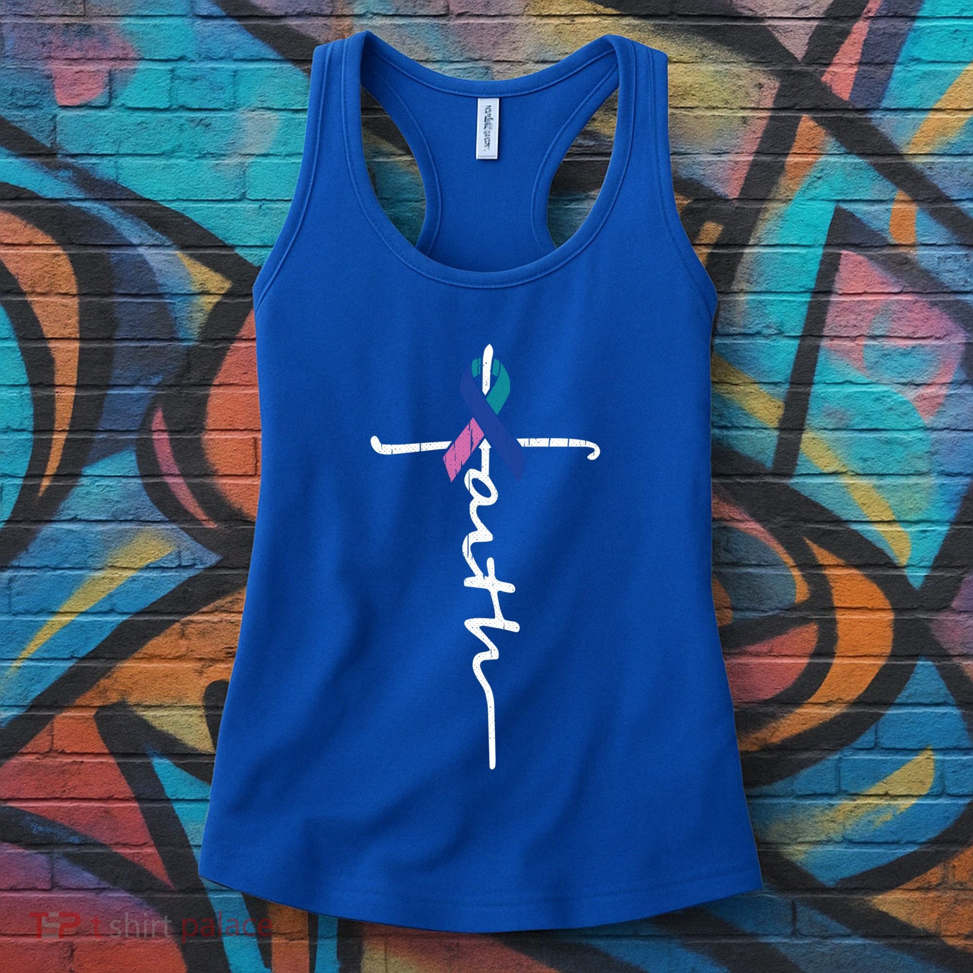 Faith Cross Thyroid Cancer Awareness Warrior Survivor Cute Gift Women's Tank Top