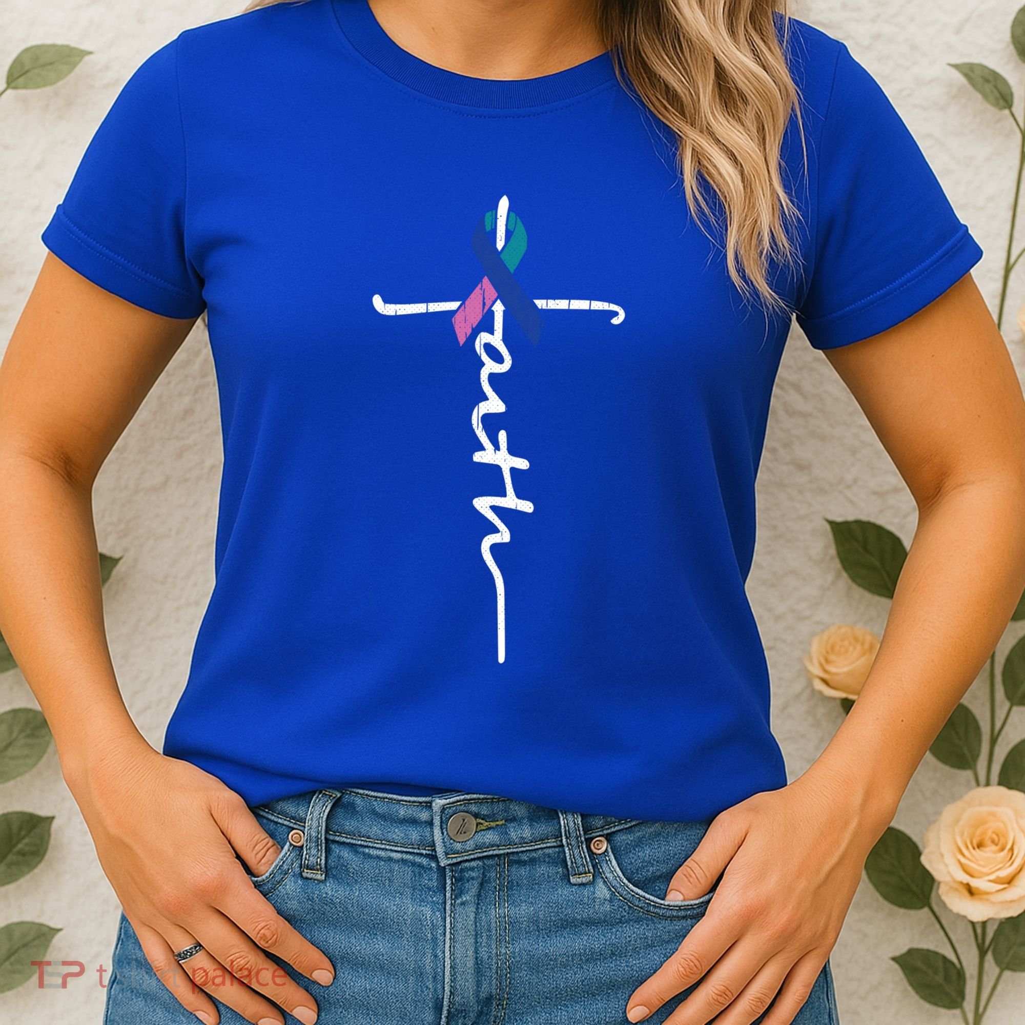 Faith Cross Thyroid Cancer Awareness Warrior Survivor Cute Gift Women's T-Shirt