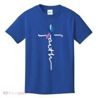 Faith Cross Thyroid Cancer Awareness Warrior Survivor Cute Gift Kids T-Shirt thumb 0