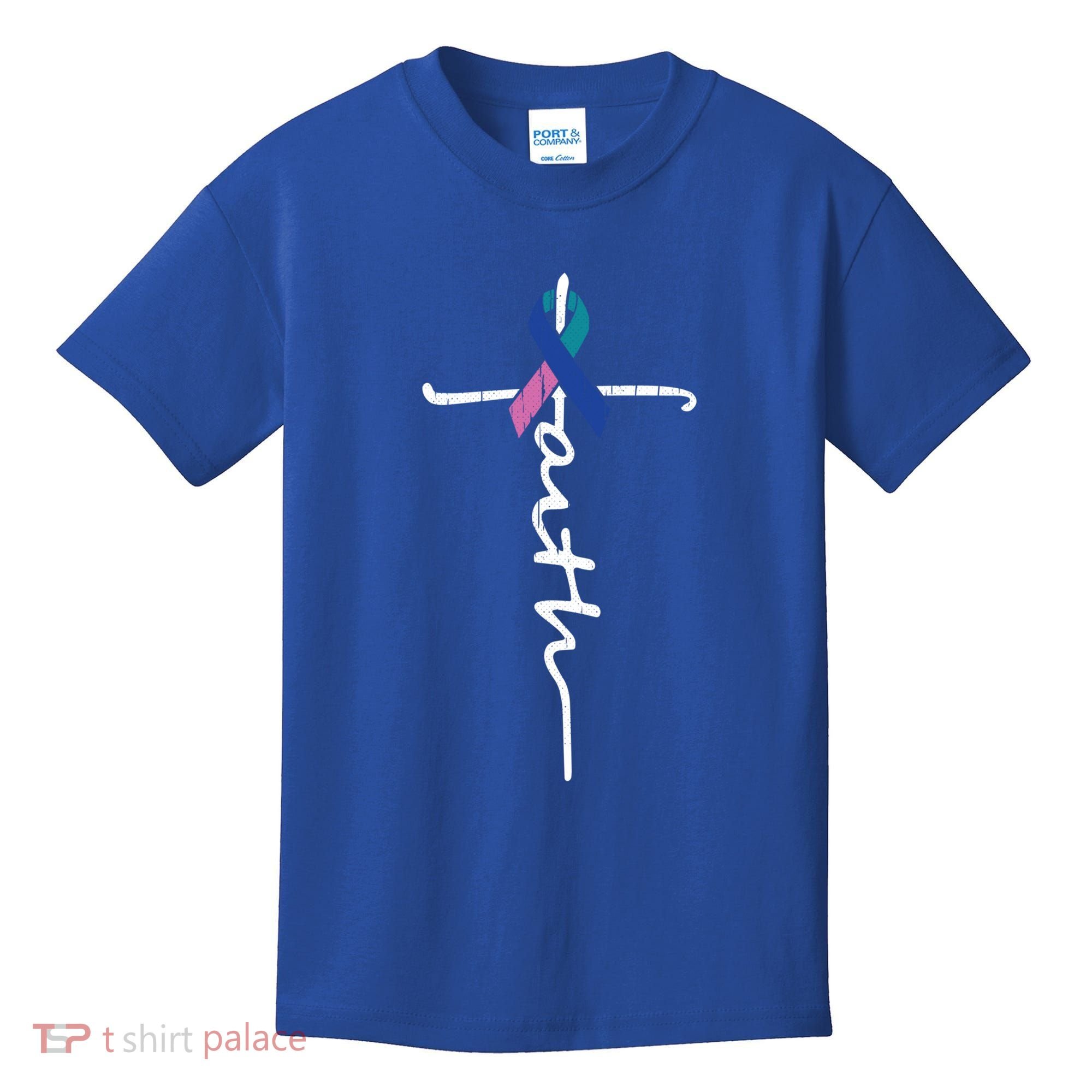 Faith Cross Thyroid Cancer Awareness Warrior Survivor Cute Gift Kids T-Shirt