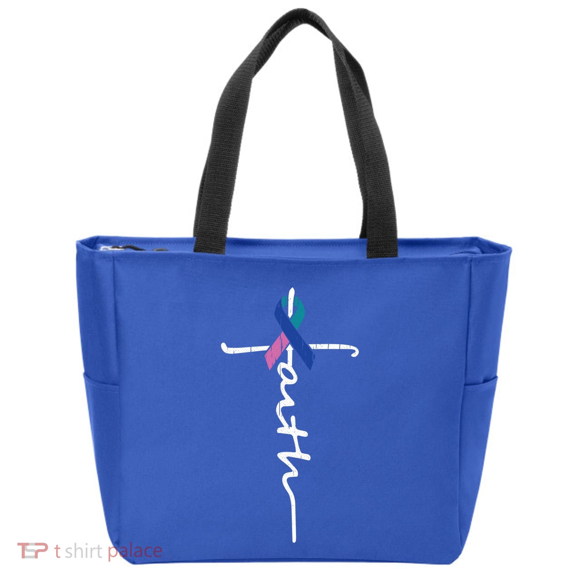 Faith Cross Thyroid Cancer Awareness Warrior Survivor Cute Gift Tote Bag