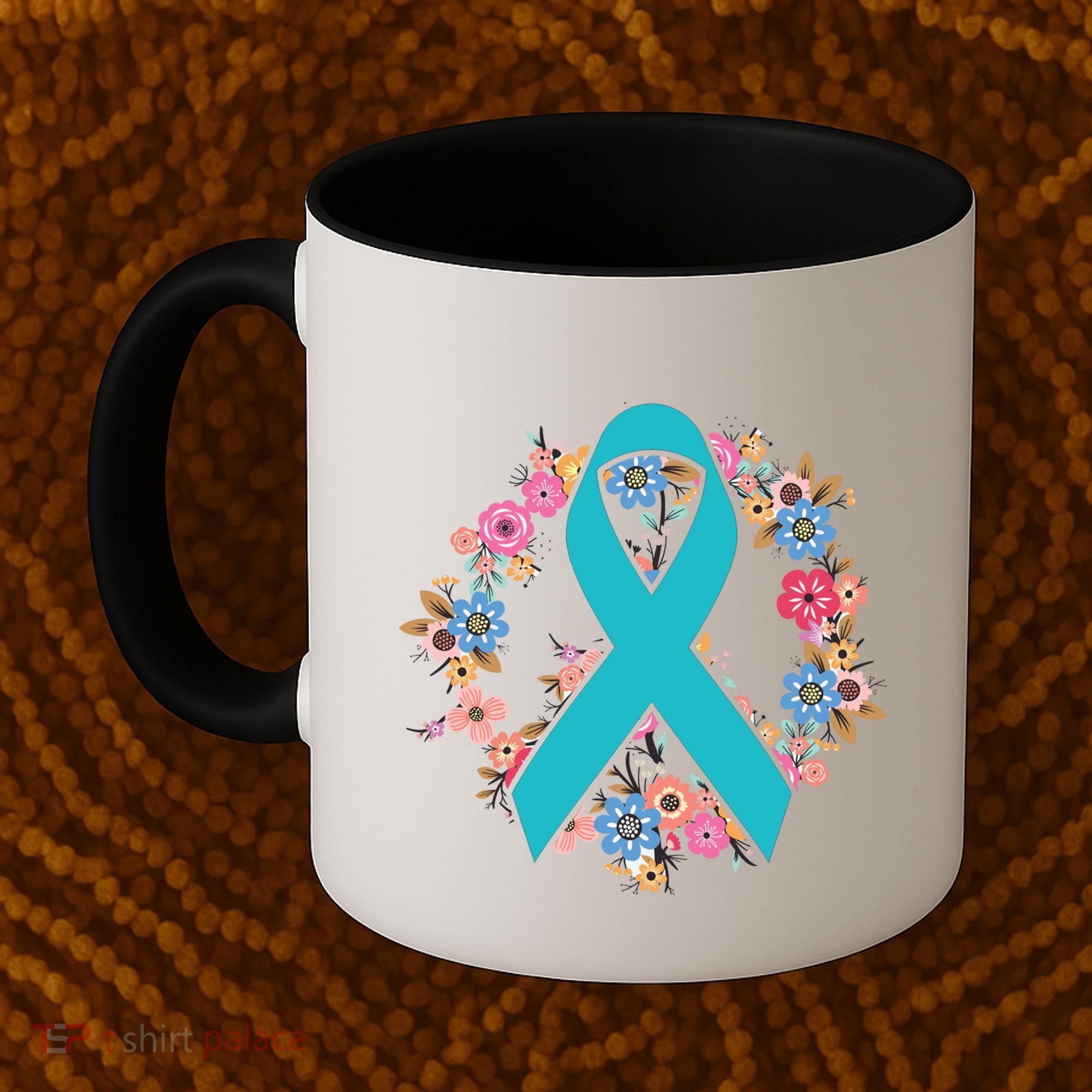 Flower Crown Teal Ribbon Ovarian Cancer Awareness Meaningful Gift Coffee Mug