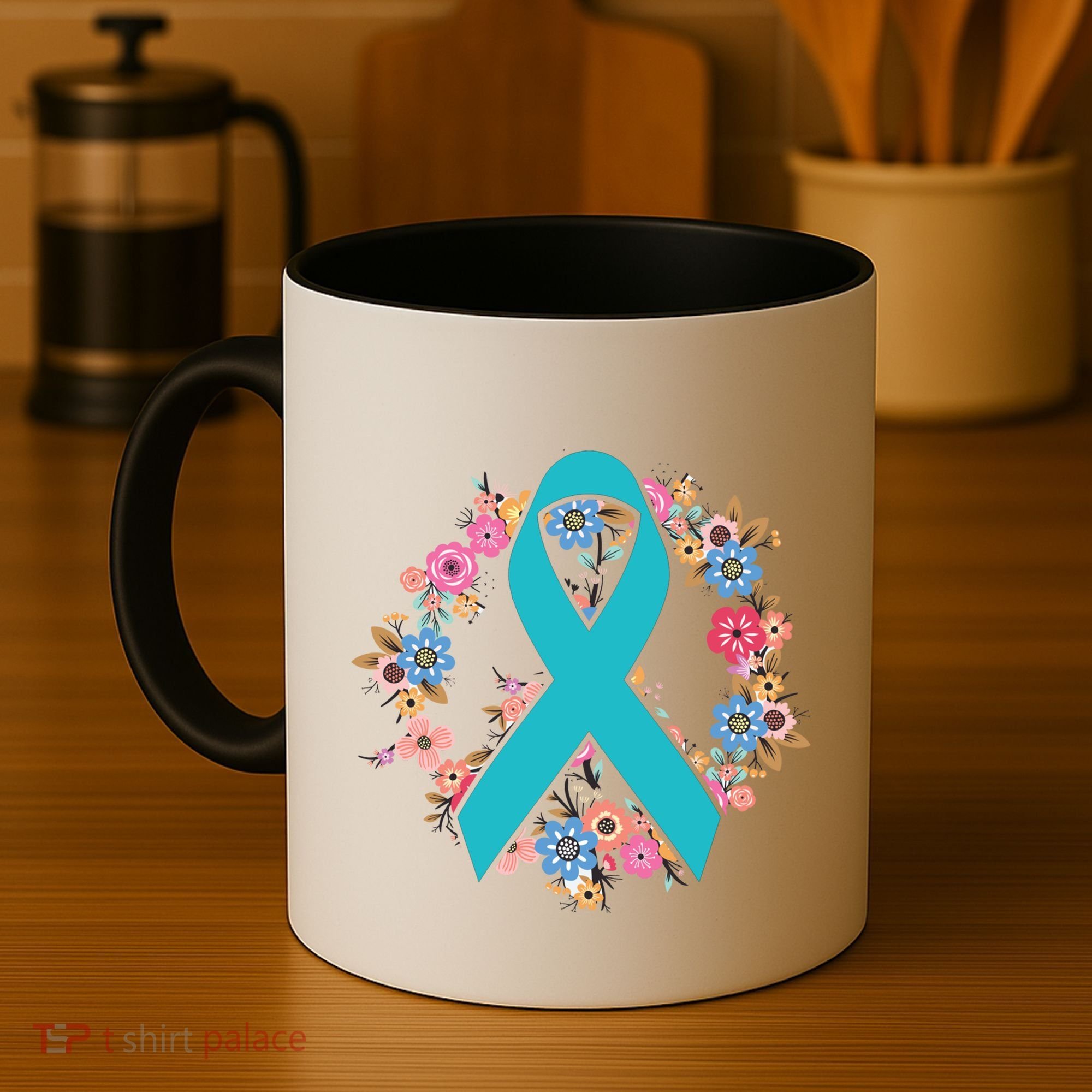 Flower Crown Teal Ribbon Ovarian Cancer Awareness Meaningful Gift Coffee Mug