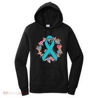Flower Crown Teal Ribbon Ovarian Cancer Awareness Meaningful Gift Women's Hoodie thumb 0