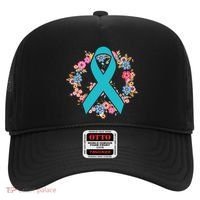 Flower Crown Teal Ribbon Ovarian Cancer Awareness Meaningful Gift Hat thumb 0