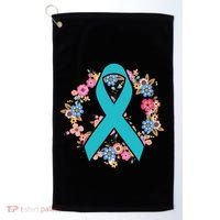Flower Crown Teal Ribbon Ovarian Cancer Awareness Meaningful Gift Golf Towel thumb 0