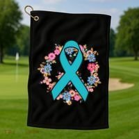 Flower Crown Teal Ribbon Ovarian Cancer Awareness Meaningful Gift Golf Towel thumb 1
