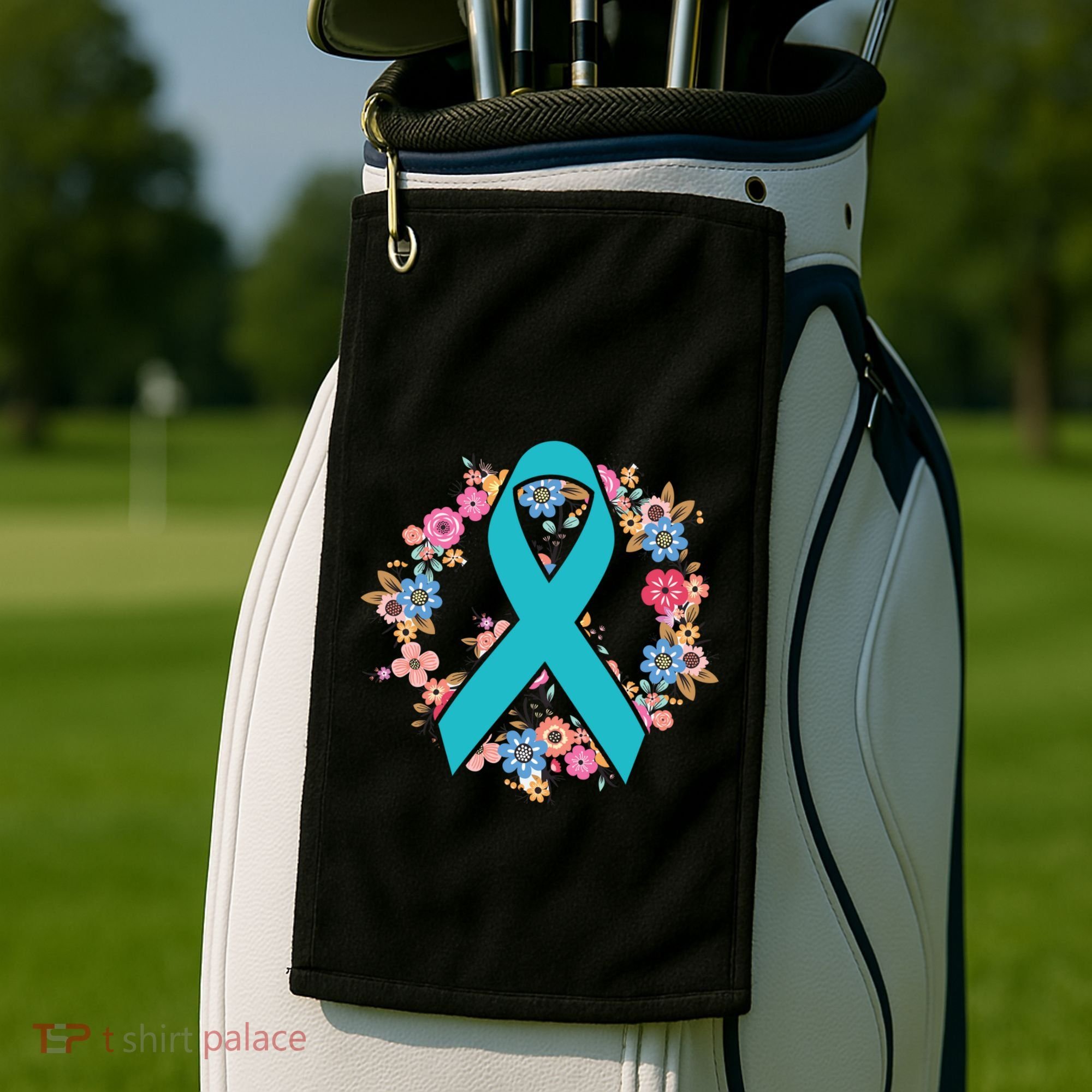 Flower Crown Teal Ribbon Ovarian Cancer Awareness Meaningful Gift Golf Towel