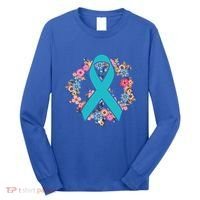 Flower Crown Teal Ribbon Ovarian Cancer Awareness Meaningful Gift Long Sleeve Shirt thumb 0