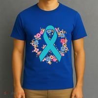 Flower Crown Teal Ribbon Ovarian Cancer Awareness Meaningful Gift T-Shirt thumb 3