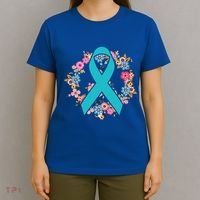 Flower Crown Teal Ribbon Ovarian Cancer Awareness Meaningful Gift T-Shirt thumb 4