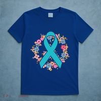 Flower Crown Teal Ribbon Ovarian Cancer Awareness Meaningful Gift T-Shirt thumb 5