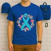 Flower Crown Teal Ribbon Ovarian Cancer Awareness Meaningful Gift T-Shirt thumb 6