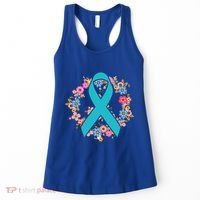 Flower Crown Teal Ribbon Ovarian Cancer Awareness Meaningful Gift Women's Tank Top thumb 0