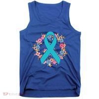 Flower Crown Teal Ribbon Ovarian Cancer Awareness Meaningful Gift Tank Top thumb 0