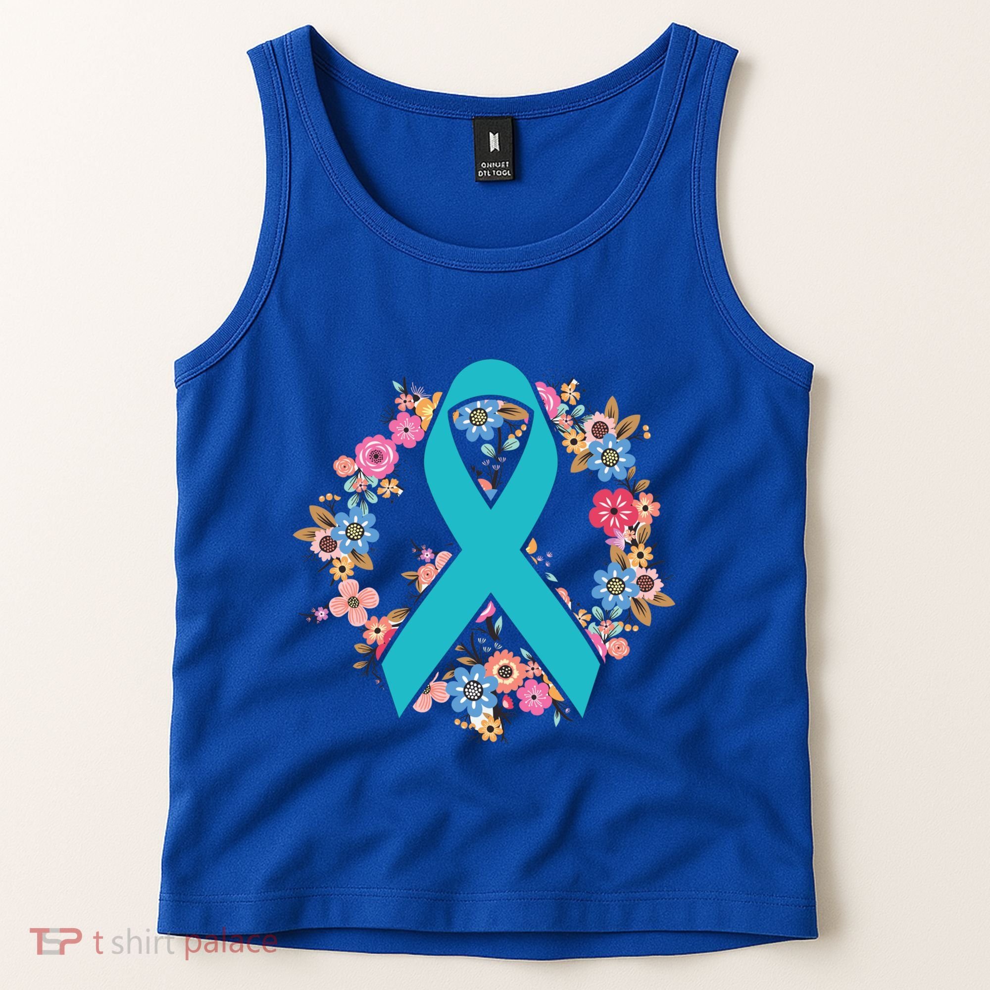 Flower Crown Teal Ribbon Ovarian Cancer Awareness Meaningful Gift Tank Top
