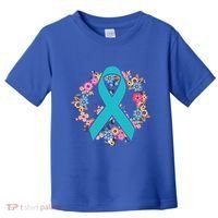 Flower Crown Teal Ribbon Ovarian Cancer Awareness Meaningful Gift Toddler T-Shirt thumb 0