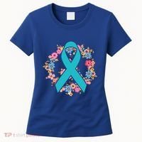 Flower Crown Teal Ribbon Ovarian Cancer Awareness Meaningful Gift Women's T-Shirt thumb 0