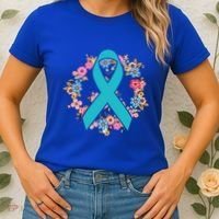 Flower Crown Teal Ribbon Ovarian Cancer Awareness Meaningful Gift Women's T-Shirt thumb 2