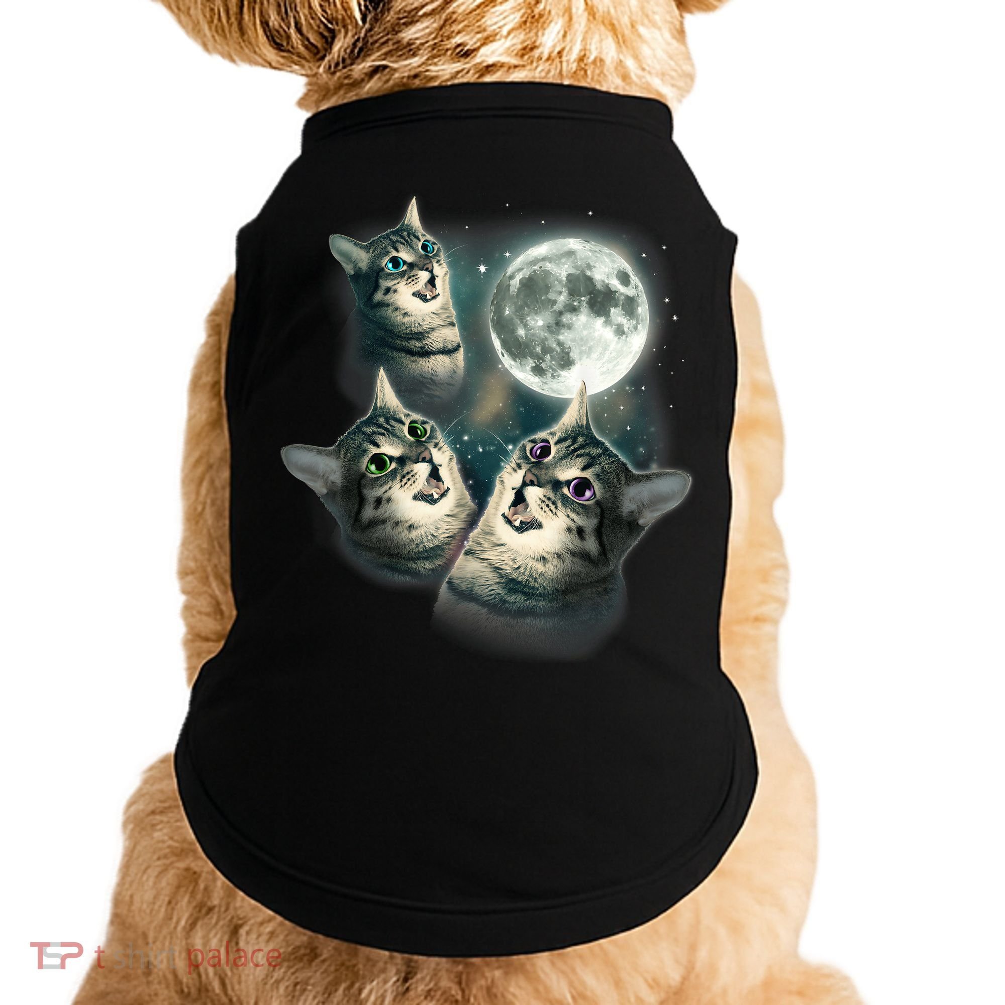 Funny Cat Three Cat Moon 3 Wolfs Cute Kitten Graphic Doggie Tank