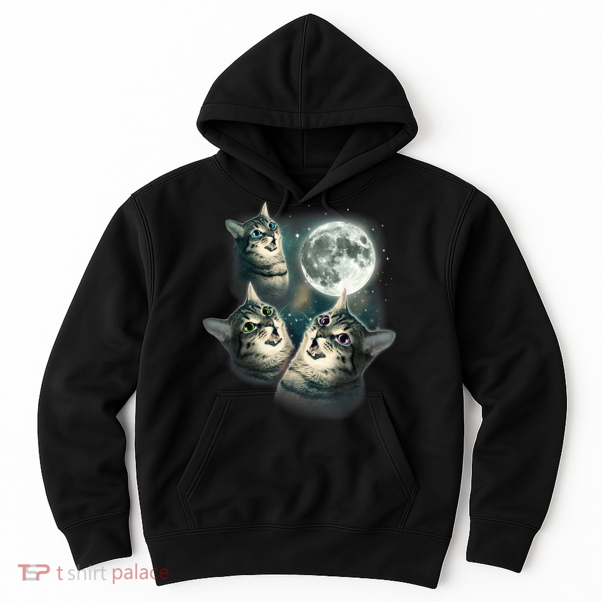 Funny Cat Three Cat Moon 3 Wolfs Cute Kitten Graphic Hoodie