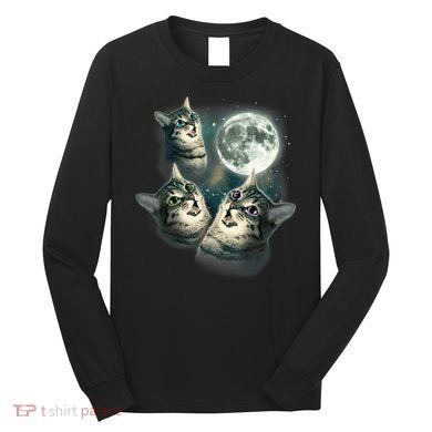 Funny Cat Three Cat Moon 3 Wolfs Cute Kitten Graphic Long Sleeve Shirt