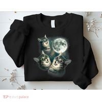 Funny Cat Three Cat Moon 3 Wolfs Cute Kitten Graphic Sweatshirt thumb 2
